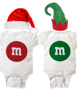 Merry Christmas - M and M's Baby Bodysuit Combo - Red & Green