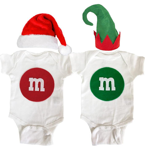 Merry Christmas - M and M's Baby Bodysuit Combo - Red & Green