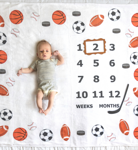 Sports Baby Milestone Blanket- Double Sided for 0-24 Months